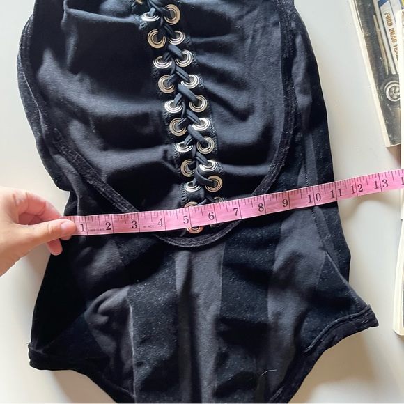 J Valentine Lace Up Black Rave Bodysuit Edgy High Neck size M/L - Picture 8 of 11